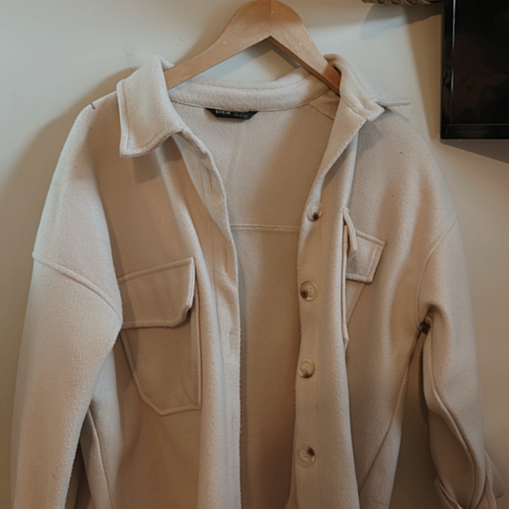 Cream Button-Up Fleece Jacket